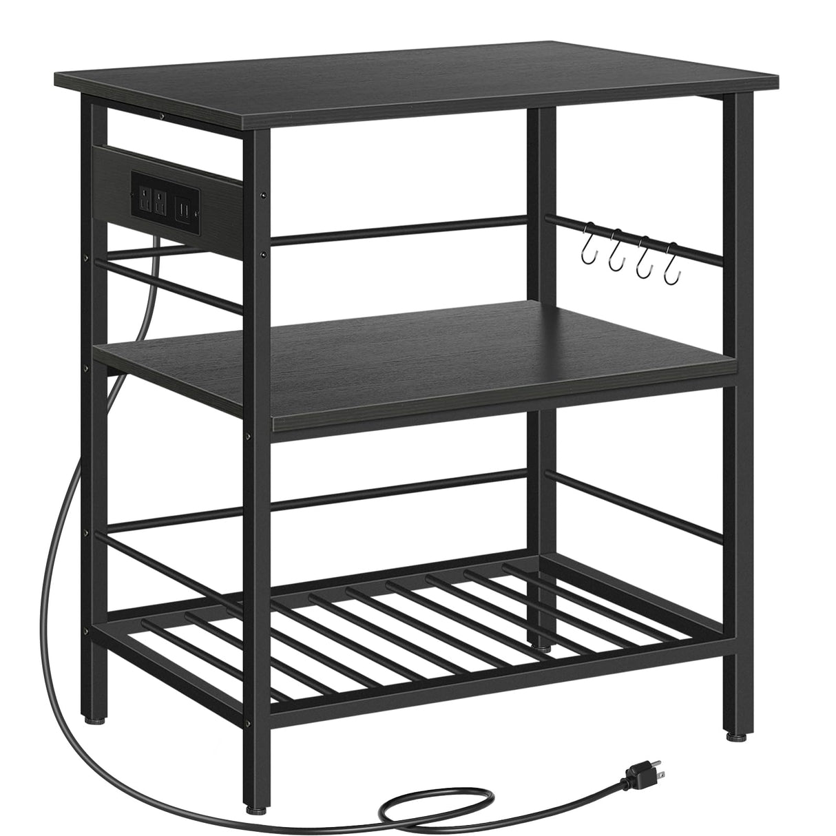 HOOBRO Kitchen Island with Storage, Kitchen Island Table with Power Outlet, 35.4" L 3 Tier Coffee Station and Microwave Stand, for Home, Kitchen and Dining Room, Black BB021ZD01 HOOBRO