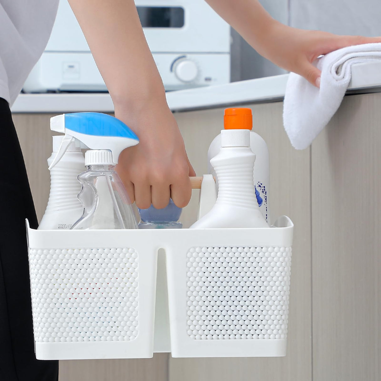 rejomiik Portable Shower Caddy Basket Plastic Cleaning Caddy Organizer Storage Tote with Handle for Bathroom, College, Dorm Room Essentials, White rejomiik