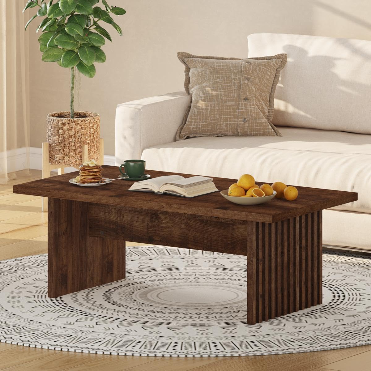 BON AUGURE Coffee Table for Living Room, Farmhouse Wood Center Table, Rectangle Mid-Century Living Room Table (Rustic Oak, 47Inch) BON AUGURE