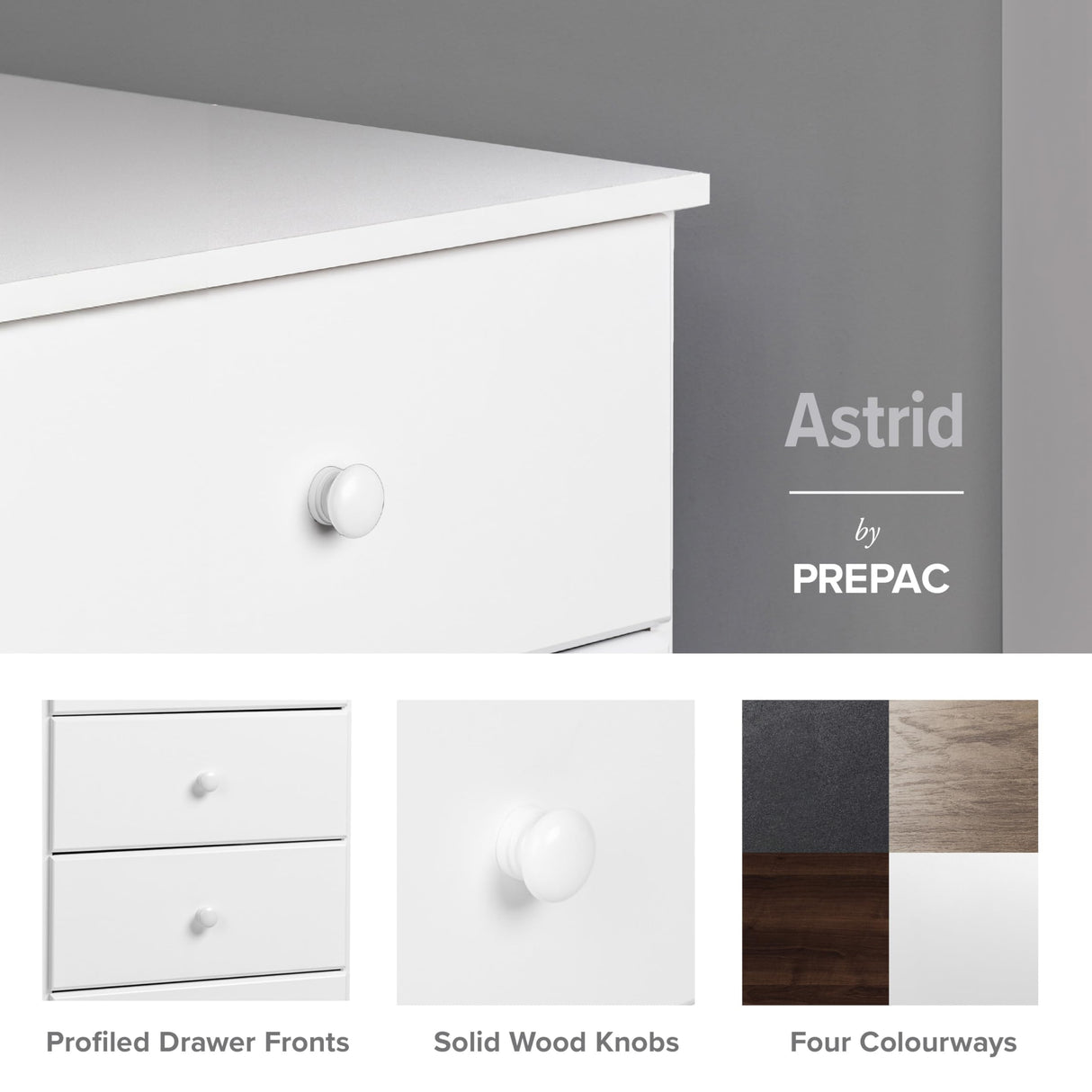 Prepac Astrid Simplistic 4-Drawer Dresser for Bedroom, Functional Bedroom Dresser Chest of Drawers 16" D x 30" W x 36.25" H, White, WDBR-0401-1 Prepac