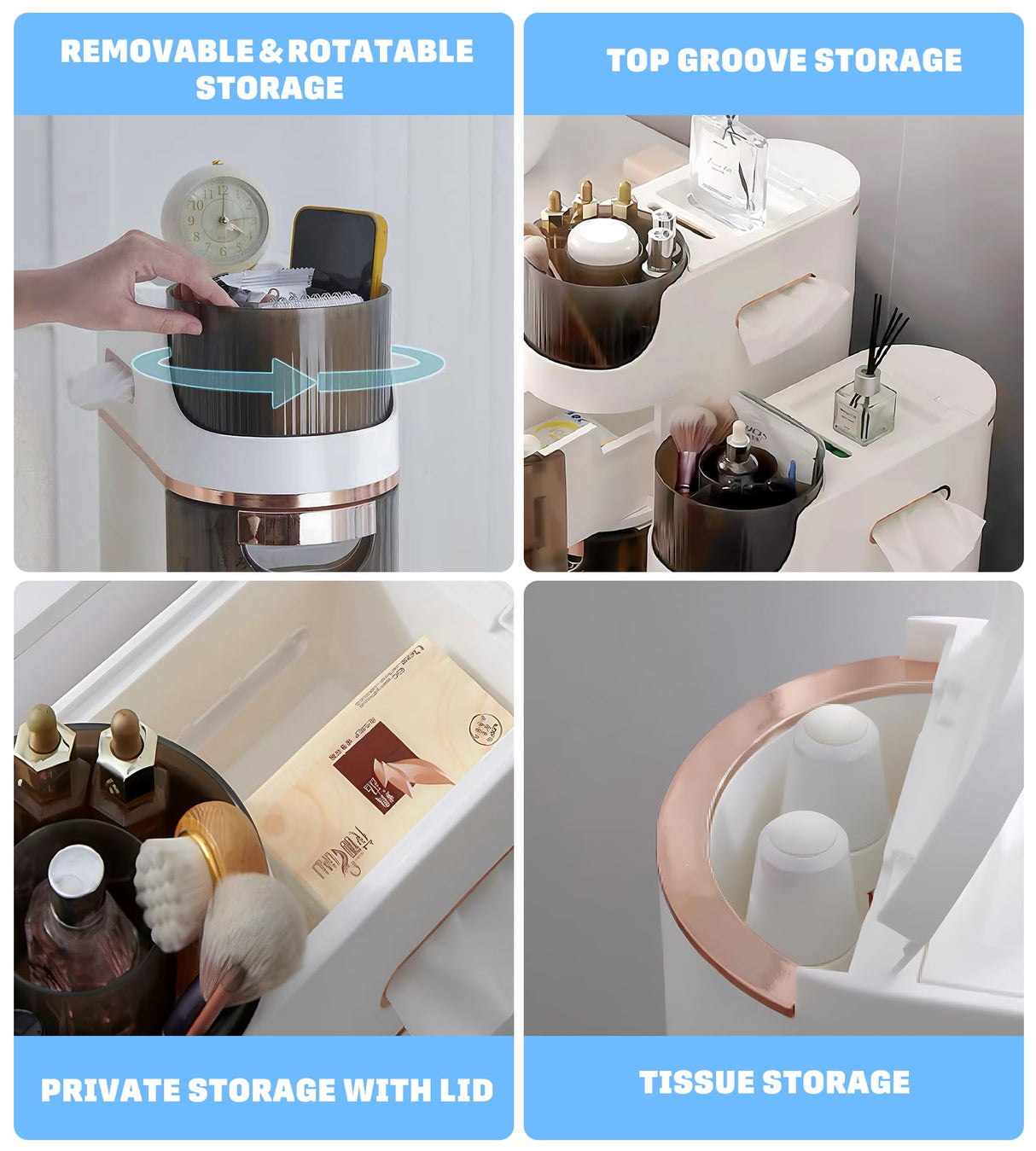 Lozovin 4-Tiers Slim Bathroom Storage Cabinet, Waterproof Narrow Floor Cabinet with Tissue Box and Wheels, Skinny Storage Organizer with Drawers for Small Spaces, Bathroom, Kitchen, Bedroom, 6.7″ Lozovin