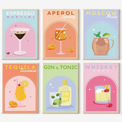 YALKIN 6 Packs Paint by Number Kits for Adults Beginners, DIY Acrylic Painting by Number Kits on Canvas Without Frame, Cocktail Adults Paint by Number for Home Wall Decor Gifts 20x30CM/7.8x11.8IN