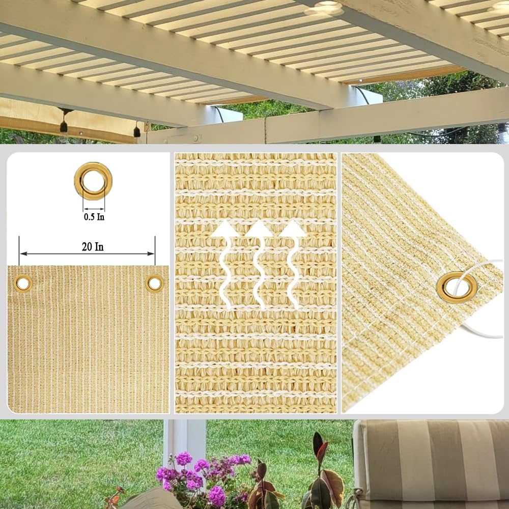 JUNKOGO 90% Sun Shade Cloth, 10x15ft Pergola Shade Cover with Reinforced Grommets, Shade Fabric Privacy Screen Cover Canopy with UV Protection for Pergola, Patio, Garden, Porch, Deck, Backyard JUNKOGO