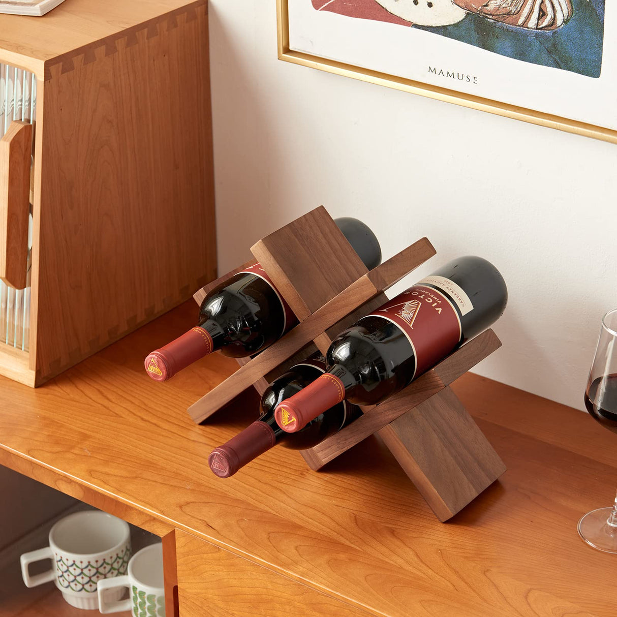 TRWISWDC Wine Rack Countertop Oak Wooden Wine Bottle Holder Rustic Free Standing Wine Storage Racks for Tabletop, Hutches and Display Cabinets - No Assembly Required (Walnut) TRWISWDC