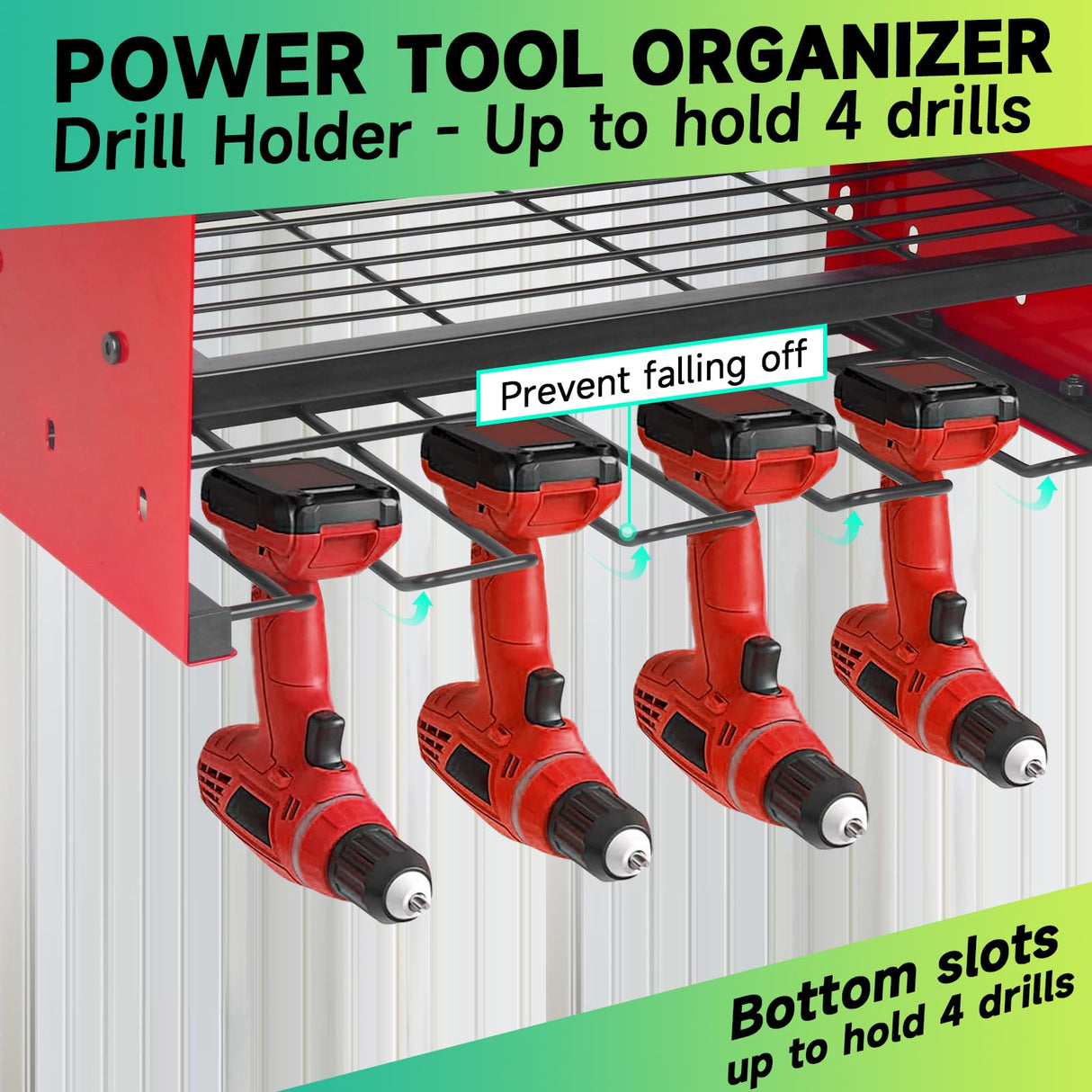 NRCUWI Garden Power Tool Organizer, Heavy Duty Tools Storage Rack Wall Mount with Charging Station, 3 Layers Yard Tool Shelf Drill Holder for Ryobi Tools - Ideal for Garage, Workshop NRCUWI