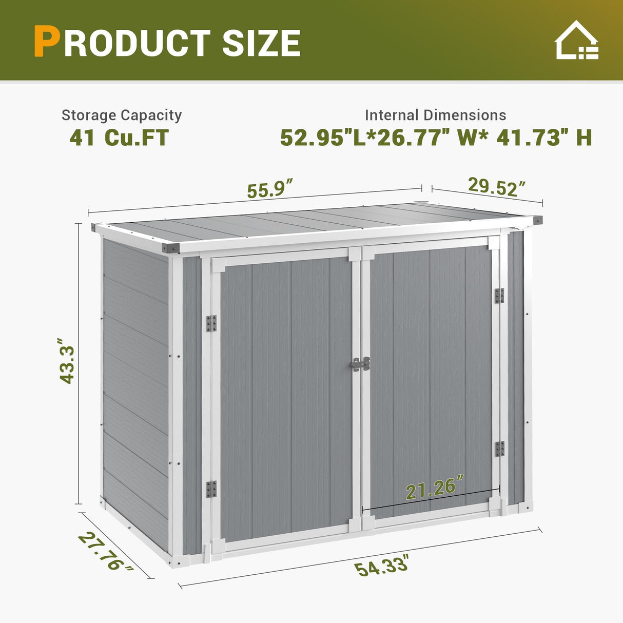 41 Cu.Ft Horizontal Outdoor Plastic Storage Shed/Box Trash Can Sheds Weatherproof Resin Shed with Floor Thickened & Gas Spring & Lockable Doors for Tools, Lawn Mower Storage(4.5 * 2.5 FT) UDPATIO