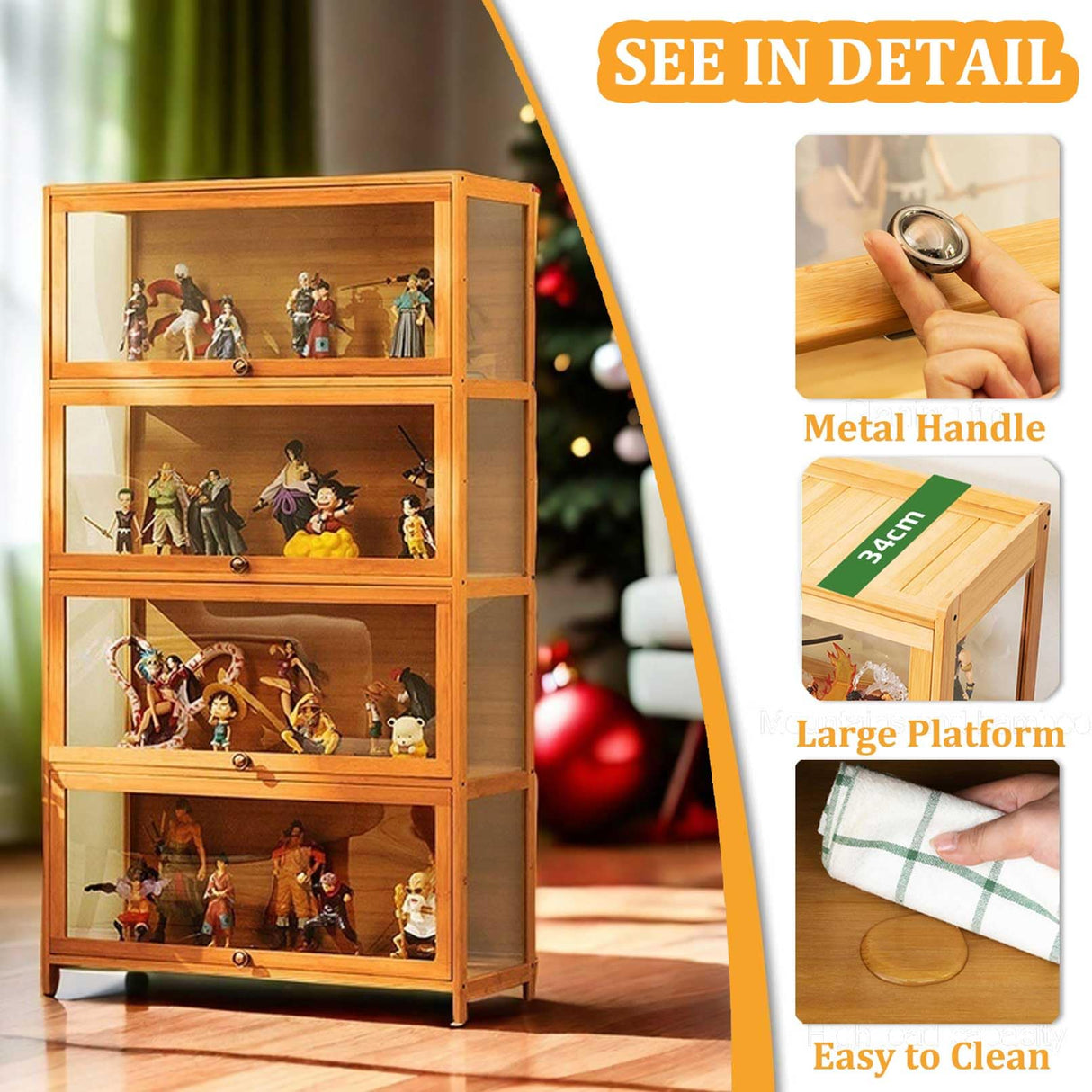 Display Cabinet Curio Cabinet with Acrylic Doors, Figures and Curio Collection Display Case, Floor Standing Clear Showcase for Living Room Bedroom,Gray,L31.5xW12.6xH55.1in Generic