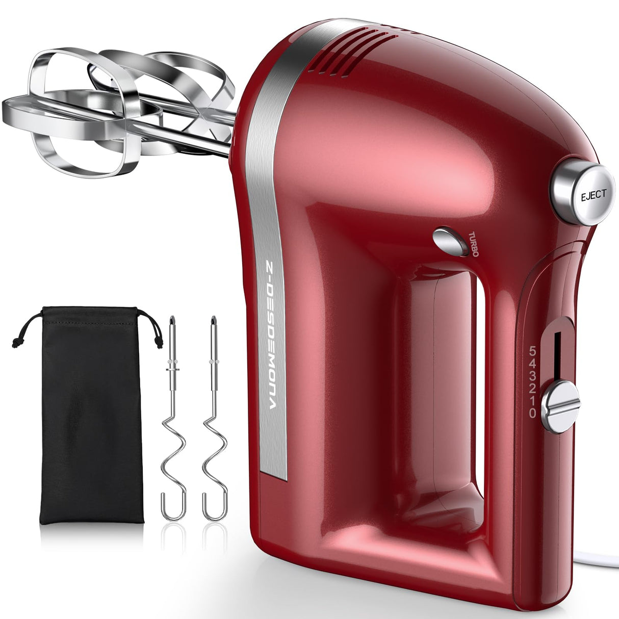 Z-DESDEMONA Electric Hand Mixer, Powerful 300W Hand Mixer Electric Handheld with 304 Beaters, Dough Hook, Hand Held Mixer with Turbo for Baking Cakes, Eggs, Cream Food(Red) Z-DESDEMONA