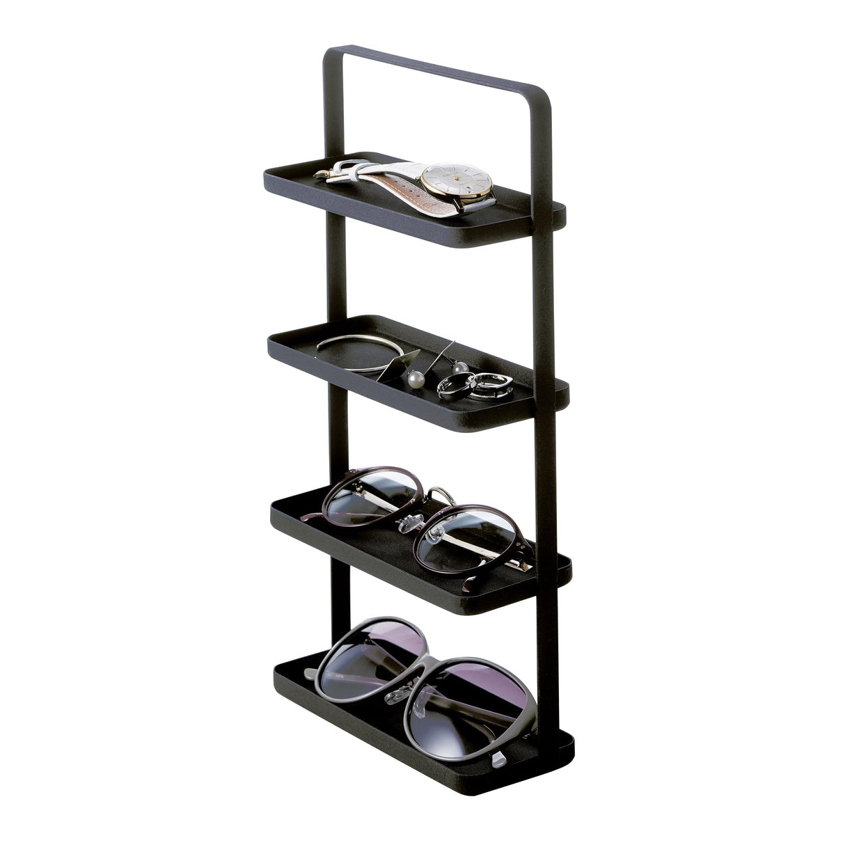 Yamazaki Home Tower 4-Tier Accessory Tray - Jewelry Holder & Storage Organizer - Steel, One Size, Black YAMAZAKI