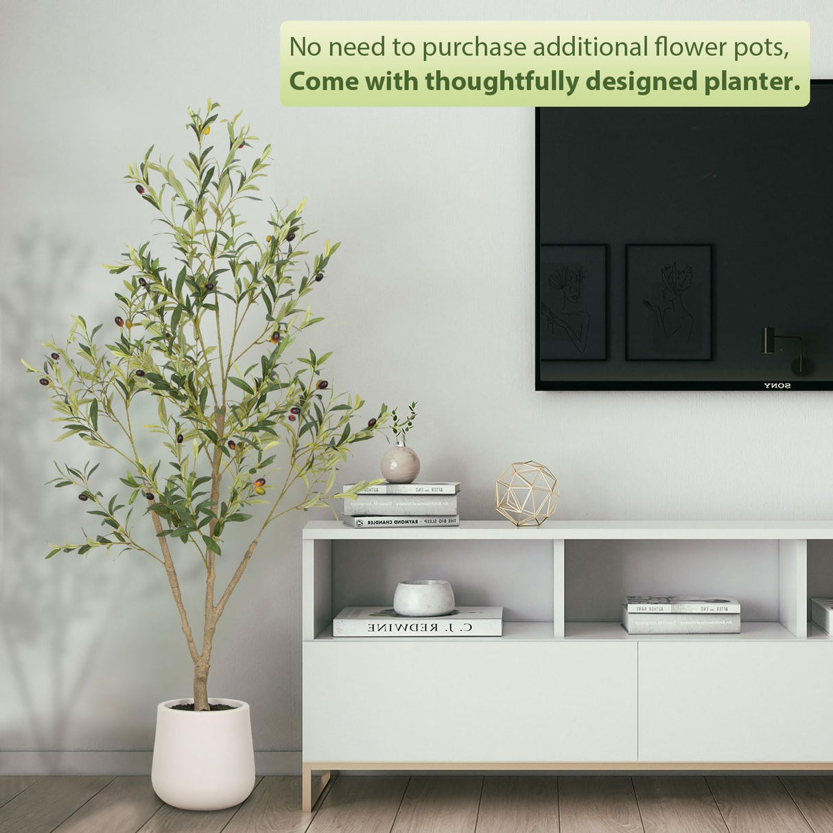 VIVATREES Artificial Olive Tree, 5FT Tall Faux Olive Tree with White Planter, Artificial Plants with Natural Wood Trunk and Lifelike Fruits for Home Office Decor VIVATREES