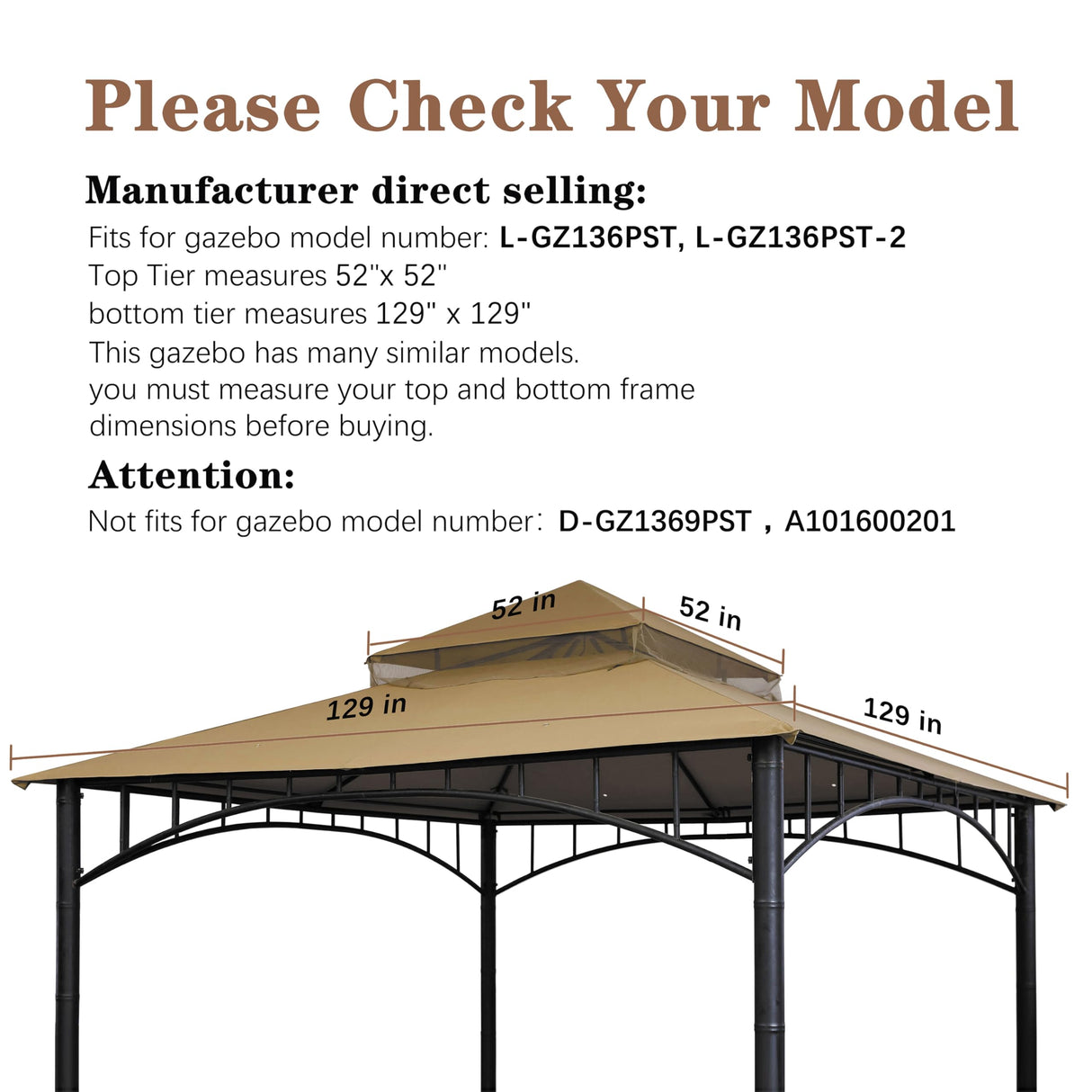 SCOCANOPY Replacement Cover for Target Madaga Gazebo Model L-GZ136PST and Havana Gazebo,(Beige) SCOCANOPY