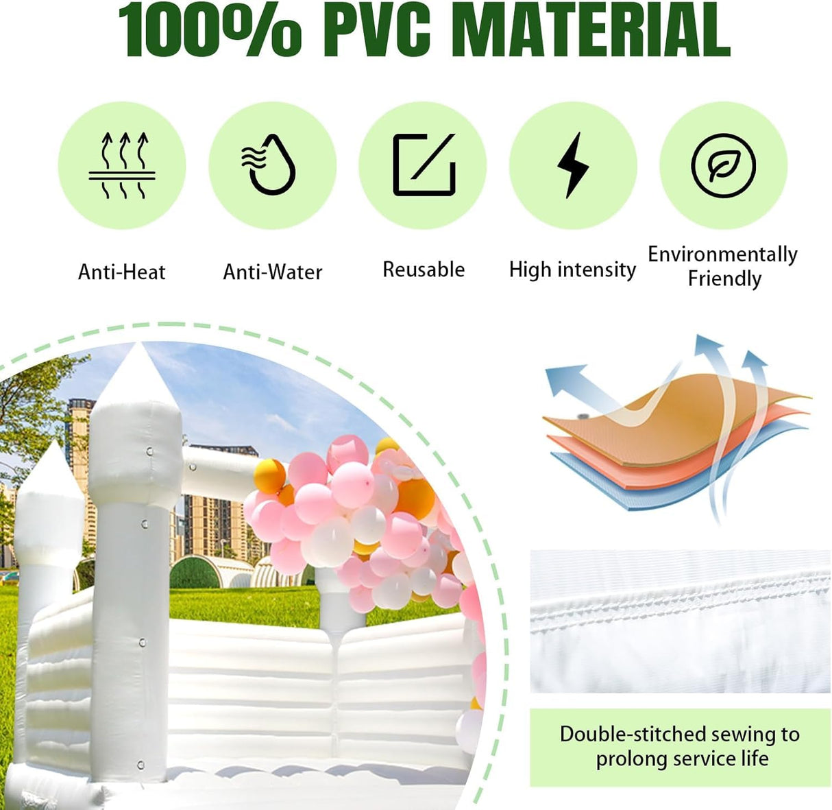 White Bounce House for Adults Kids, 100% PVC Commercial Grade Bounce House with 750W Blower Large Inflatable Balloon House for Birthday Party Wedding Gender Reveal and Other Celebrations 13x11.5x10ft awesmflate