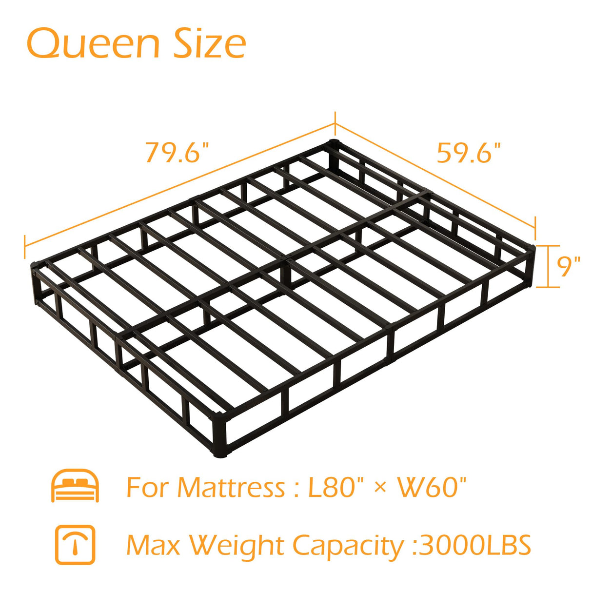 Maenizi 9 Inch Box Spring for Queen Bed, Heavy Duty Metal Box Spring Bed Base with Fabric Cover, Mattress Foundation, Easy Assembly, Noise Free, Black Maenizi