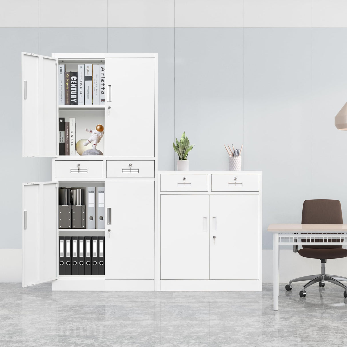 Wanfu Metal Storage Cabinet, Locking Storage Cabinet with Adjustable Shelves and 2 Drawers, 16" D x 32" W x 71" H Steel Cabinets for Office, Garage, Home, Classroom, Utility Room(White) Wanfu