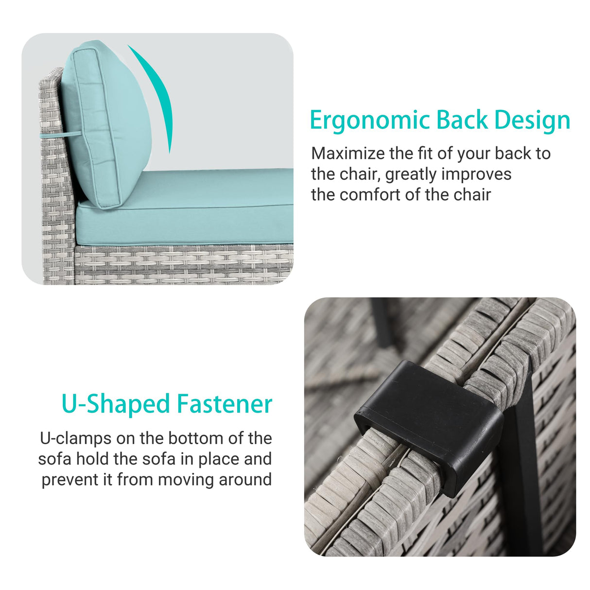 Muphyers 16-Piece Outdoor Patio Furniture Set with Rocking Swivel Chair, PE Wicker Rattan Sectional Sofa Patio Conversation Set with 55,000 BTU Fire Pit Table & Coffee Table, Light Blue Muphyers