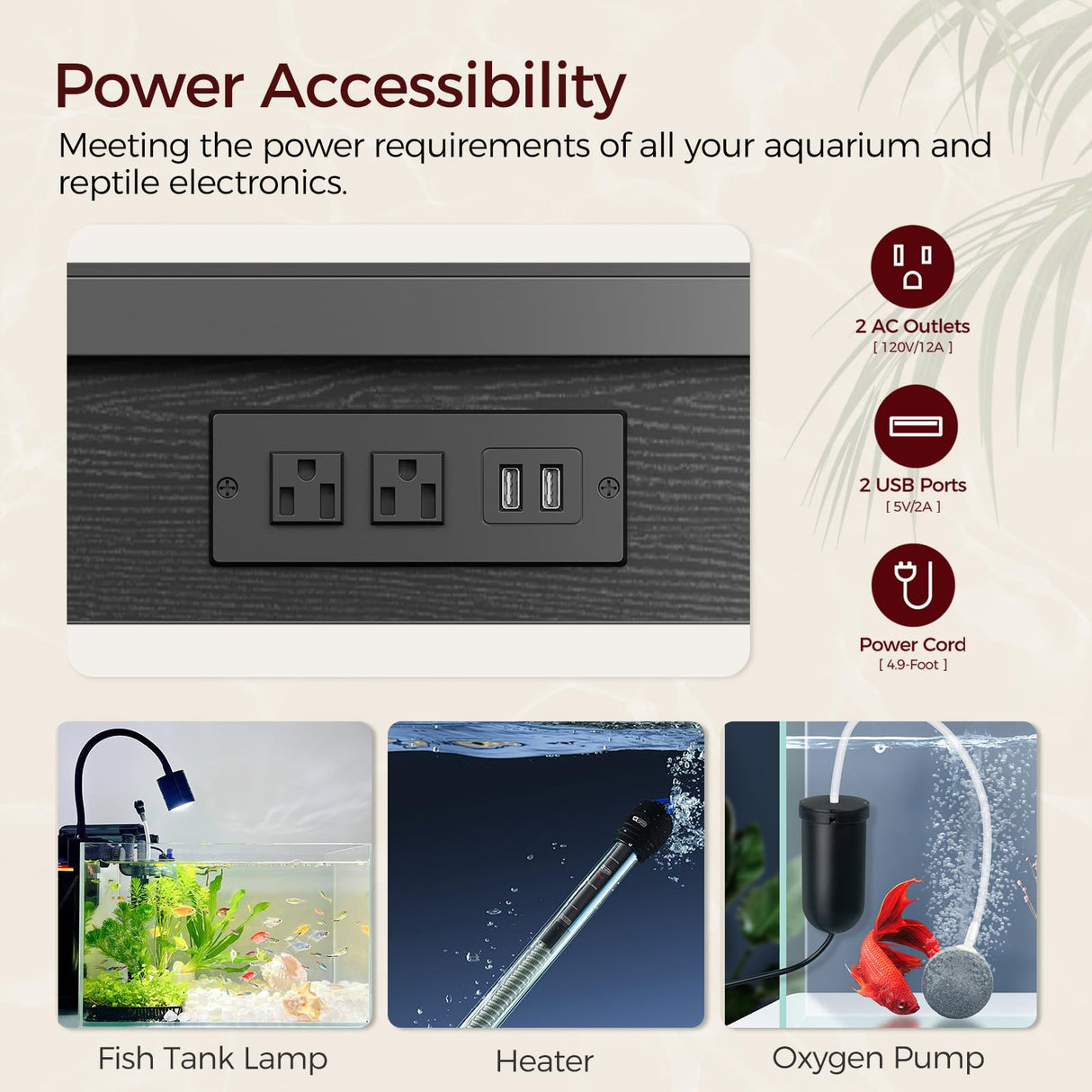 MAHANCRIS 40-50 Gallon Fish Tank Stand, Aquarium Stand with Power Outlet and Storage Cabinet, Heavy Duty Tank Stand Suitable for Turtle Tank, Reptile Terrarium, for Home Office, Black FTBK50E01 MAHANCRIS