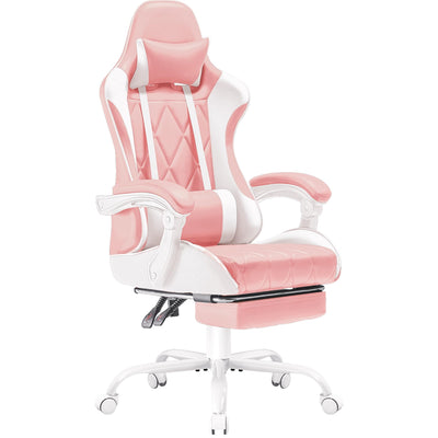 Homall Gaming Chair, Computer Chair with Footrest and Massage Lumbar Support, Ergonomic High Back Video Game Chair with Swivel Seat and Headrest (Pink)