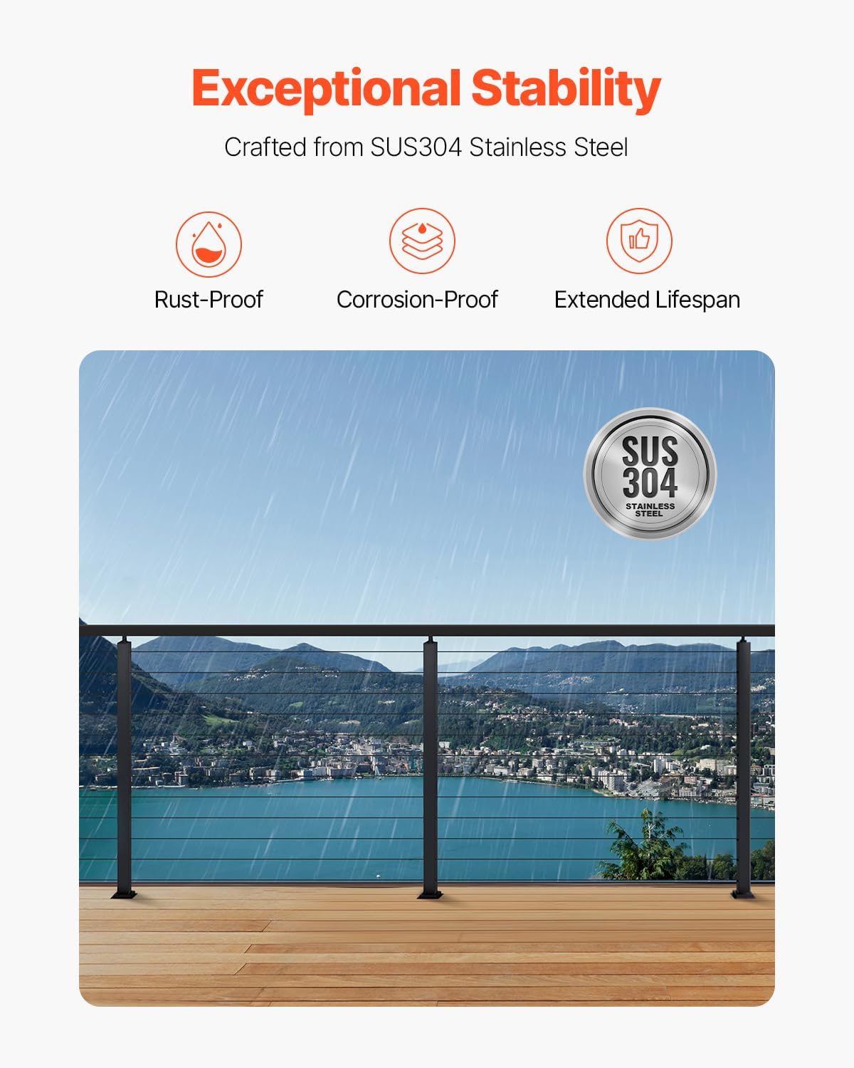 VEVOR 4 Pack Cable Railing Post, 42"x2"x2" Level Drilled Deck Railing Post, SUS304 Stainless Steel Black Cable Railing System Kit for Indoor Outdoor Deck Balcony, 4JZLGZXHS106URZU0001V0 VEVOR