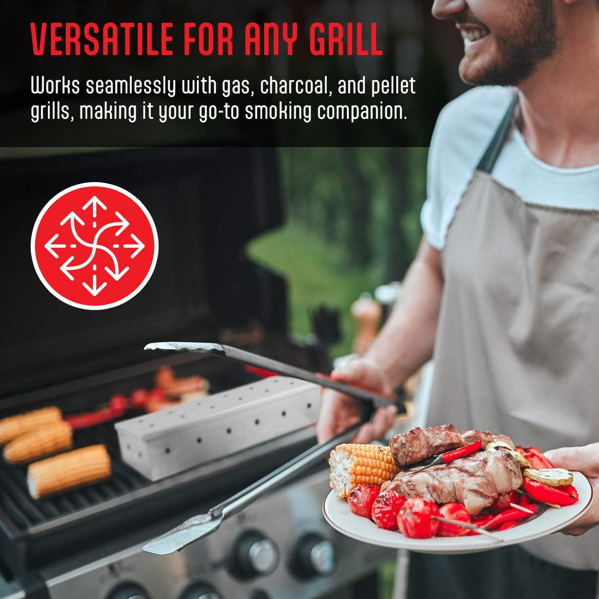 Kaluns Smoker Box For Gas Grill or Charcoal Grill, Stainless Steel Smoke Box, Works with Wood Chips, Add Smoked BBQ Flavor, Hinged Lid,Warp Free Grill Accessories Kaluns