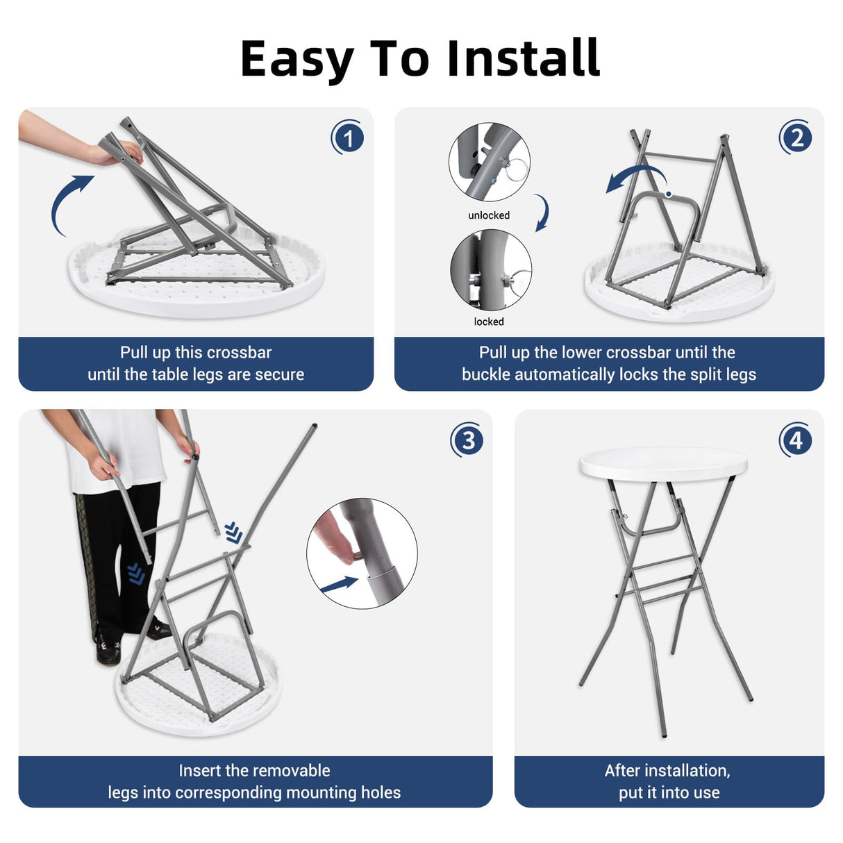 Byliable 28in Cocktail Table White High Top Folding, Round Portable Bar Height Folding Table with Removable Legs, Indoor Outdoor Banquet for Parties, Commercial, Speech, School Byliable