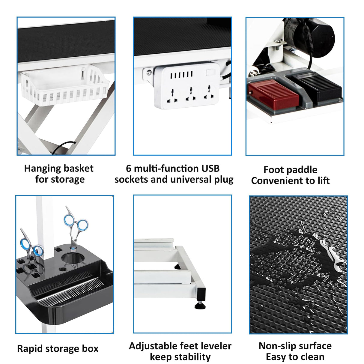 Professional Electric Dog Grooming Table Heavy Duty Pet Grooming Table Height Adjustable w/Leveling Wheels, Dog Grooming Arm, Anti Slip Tabletop &Tool Organizer, Dog Grooming Station 50" White GarveeLife
