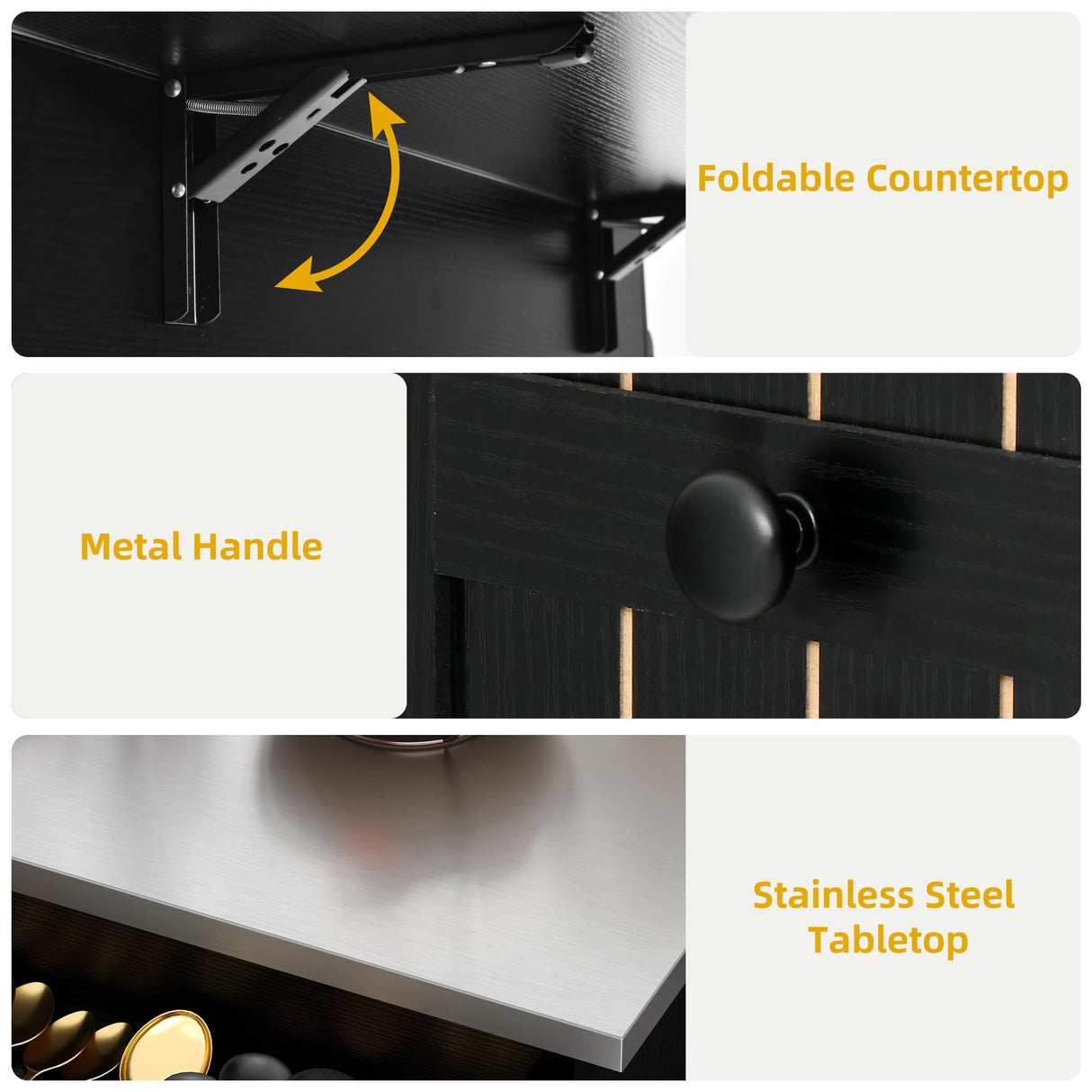 DWVO Kitchen Island on Wheels, Mobile Kitchen Island Cart with Folding Drop Leaf Breakfast Bar, Island Table for Kitchen with Large Storage Cabinets, Racks, Drawers and Adjustable Shelves, Black DWVO