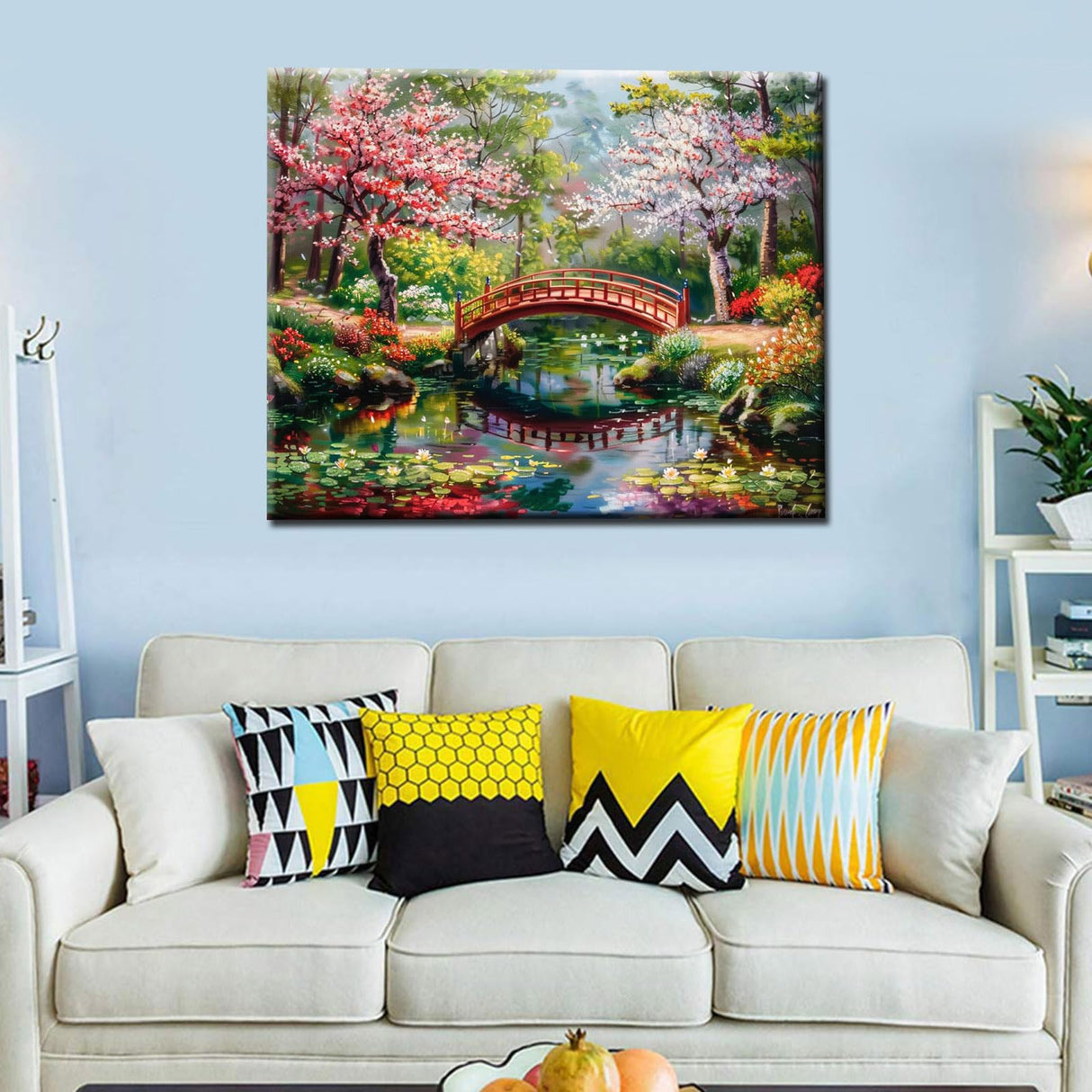 Aihonmin Flower Blossom Tree Paint by Numbers Japanese Garden Paint by Numbers Adult,Landscape Paint by Numbers Kits on Canvas Arts Craft for Home Wall Decor Without Framed 16''W x 20''H Aihonmin