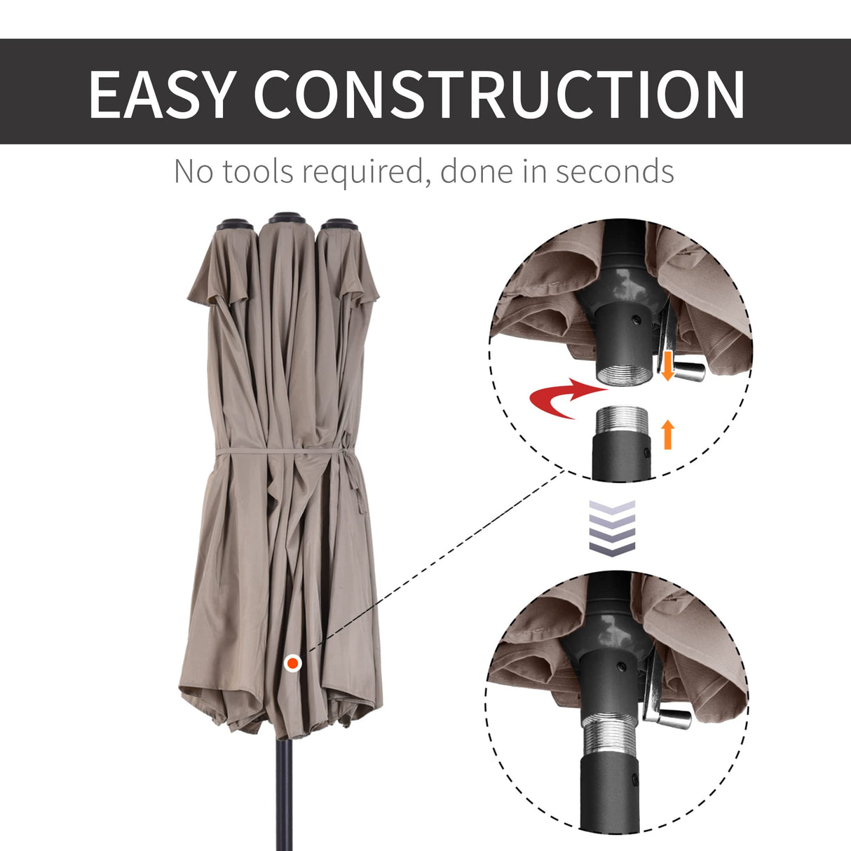 Outsunny Extra Large 15ft Patio Umbrella, Double-Sided Outdoor Umbrella with Crank Handle and Air Vents for Backyard, Deck, Pool, Market, Tan Outsunny