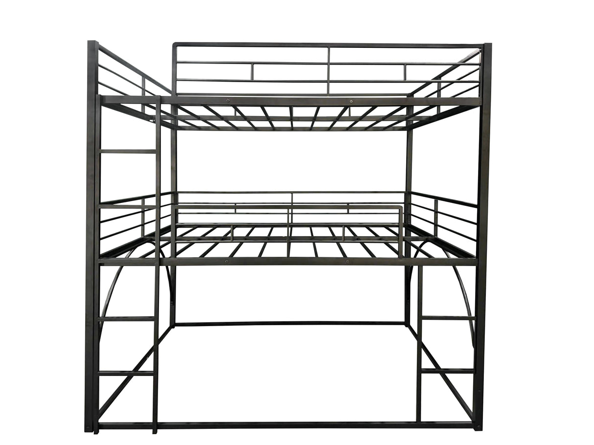 PVWIIK Full Triple Bunk Bed with Ladder for 3 Kids/Teen/Adults Bedroom,Full Over Full Over Full Heavy Duty Metal Bunk Bed for Girls & Boys,No Box Spring Needed,Black PVWIIK