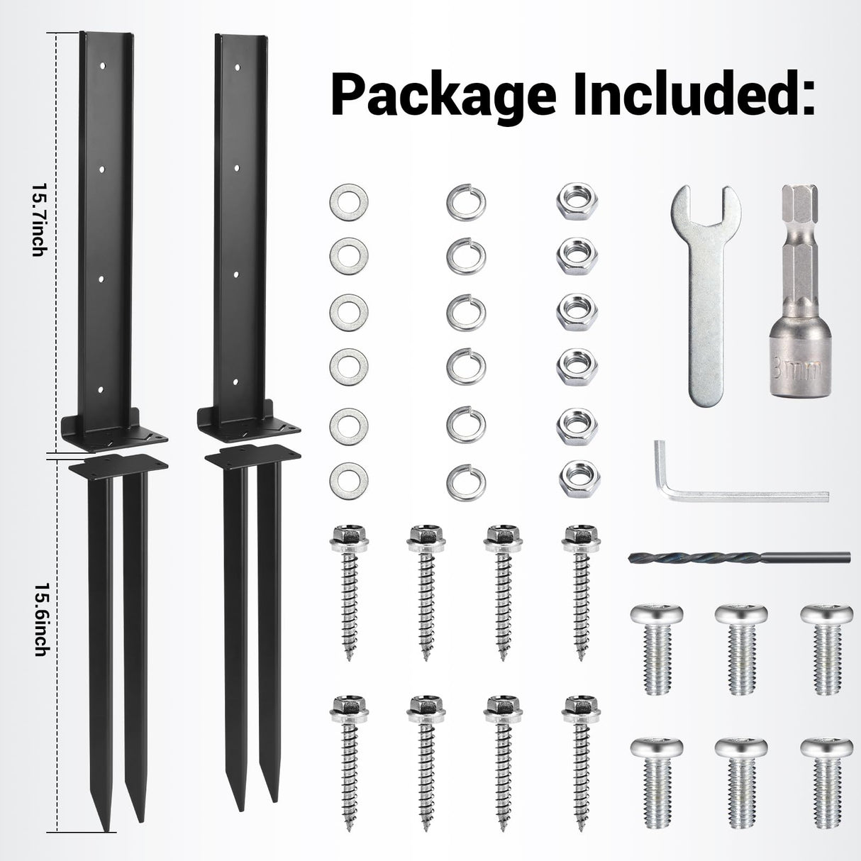 2 Pack Fence Post Anchor Kit, Heavy Duty Steel Fence Post Repair Stakes, Fence Post Anchor Ground Spike for Repairing Tilted Broken Wooden Fence ZZM