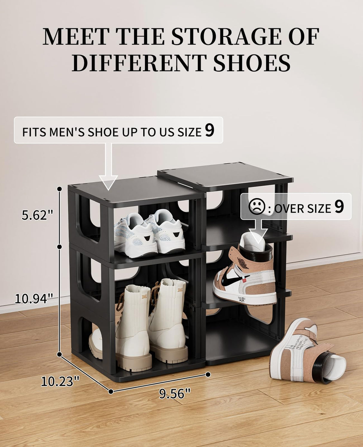Shoe Organizer Rack for Small Spaces 5 Tier Plastic Vertical Narrow Shelves for Closet Black Shoe Holder, Stand for Entryway Storage Boots Organizer Stackable Cabinet HAIXIN