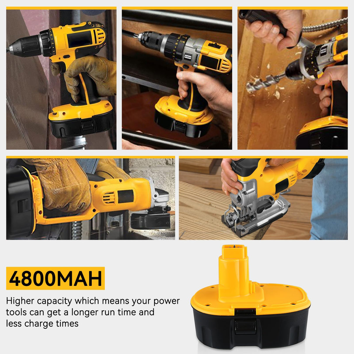 2Pack DC9096 18V 4.8Ah Replacement for Dewalt Battery Compatible with Dewalt 18V Battery DC9098 DC9099 DC970 DW9095 DW9096 DW9098 DW9099 DE9095 DE9096 DE9098 Cordless Power Tools WoodArtSupply