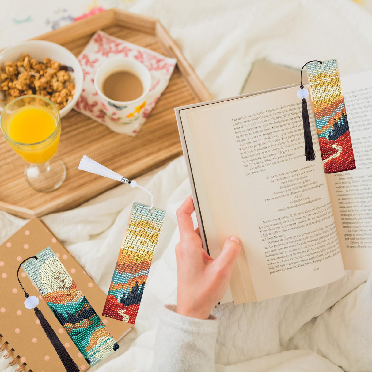 Sitsink Scenery Diamond Art Bookmarks - 6 Pcs Sunset Diamond Painting Bookmark Kits with Tassels, Sunrise DIY Gem Art Rhinestone Crafting Kit for Adults Women Sitsink