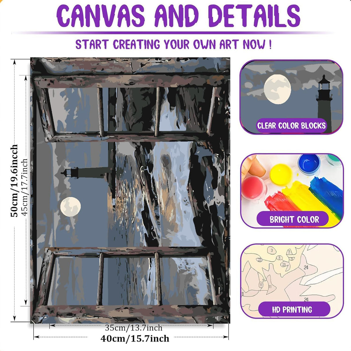 Paint by Numbers Kit for Adults- Lighthouse Adult Paint by Number Kits on Canvas for Beginners, DIY Beach Scene Acrylic Oil Number Painting Kits for Home Wall Decor 16"x 20" (Without Frame) Clendo