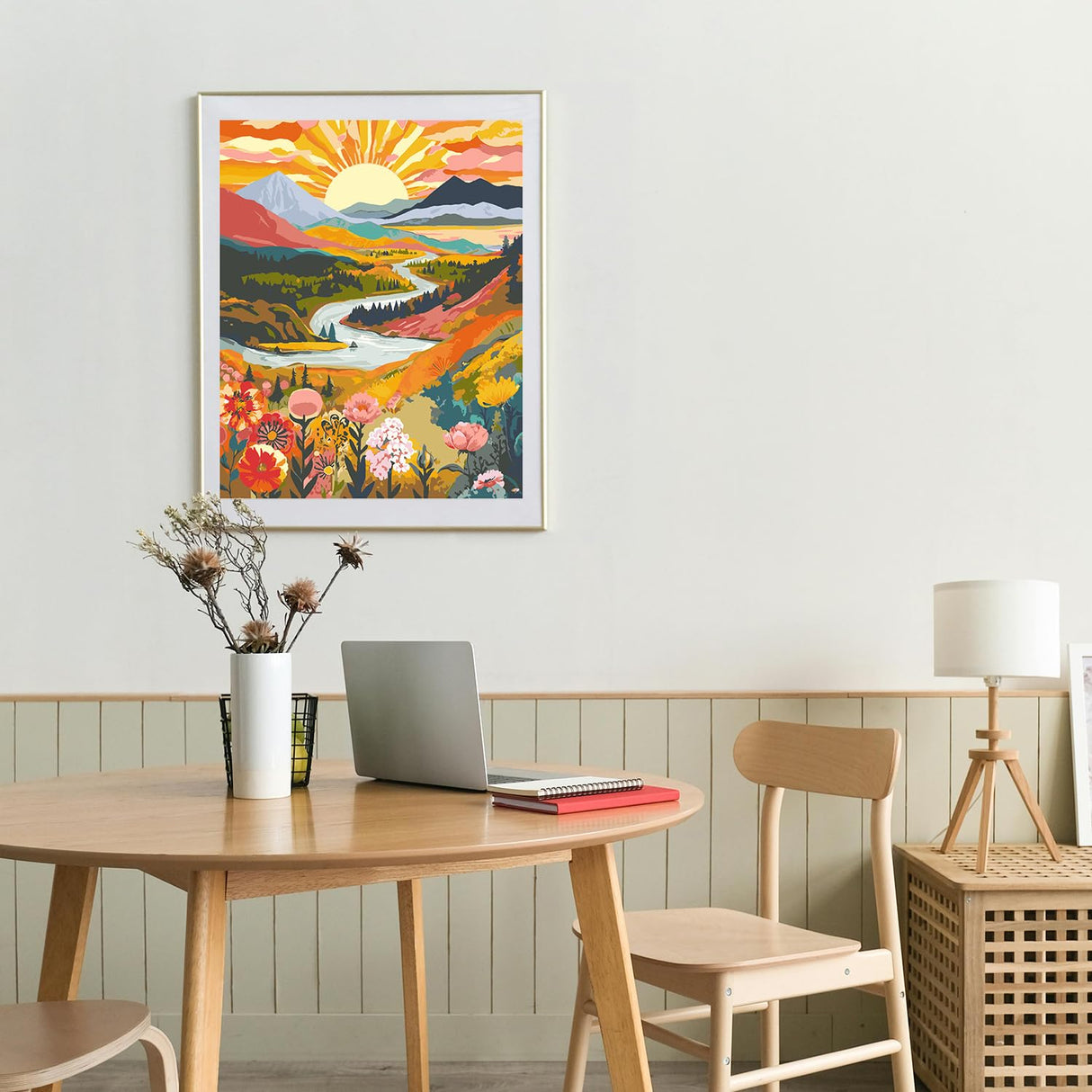 NPCSWXQ Paint by Numbers Kit for Adults Beginners, Sunrise Mountains and Rivers Landscape Painting Crafts Number Art Paint Kits for Home Wall Bedroom Study or Office Decor Gift 16x20Inch NPCSWXQ