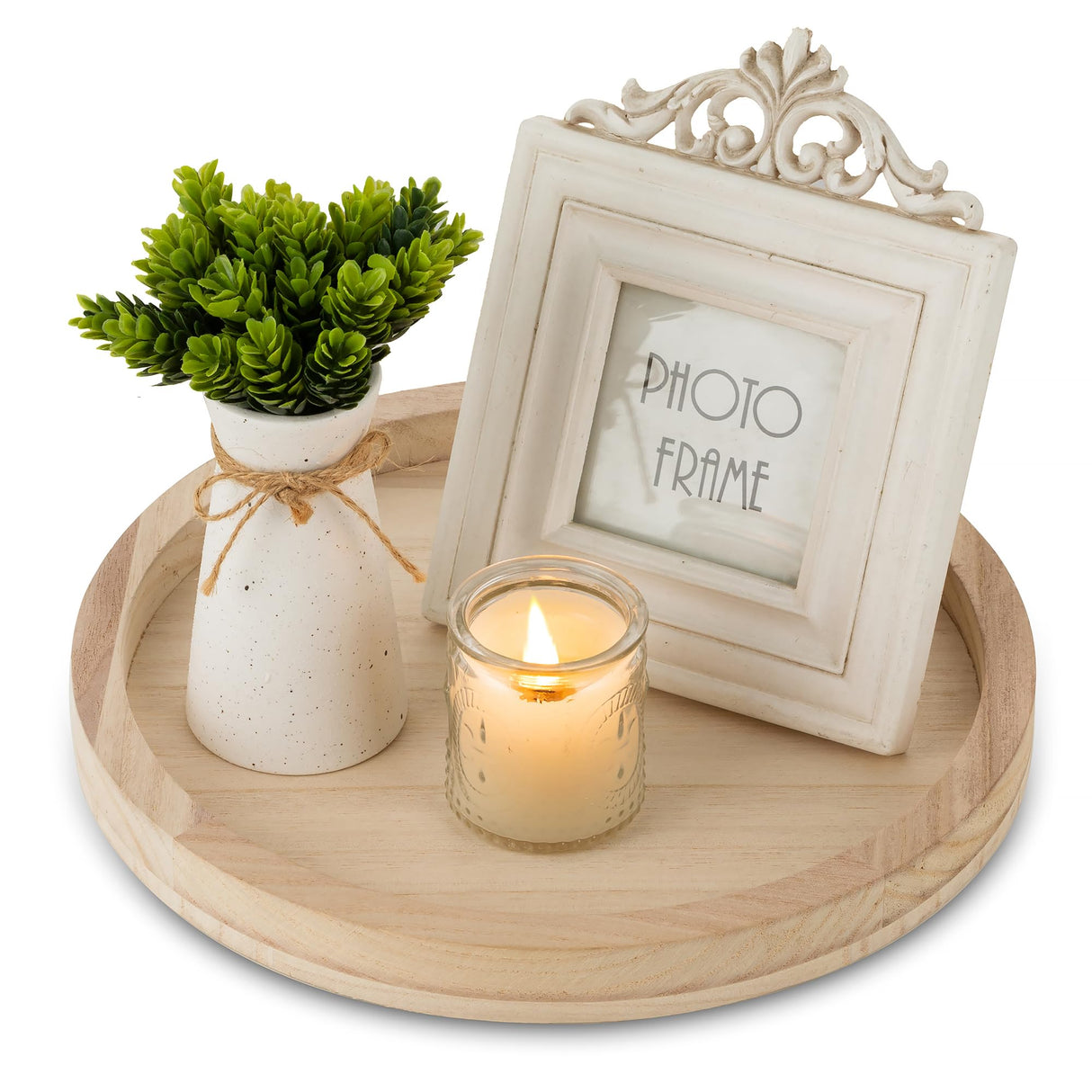 Hanobe Round Wood Candle Tray: Rustic Wooden Candle Holder Natural Pillar Stand Farmhouse Tea Light Plate Base for Living Room Coffee Table Centerpiece for Kitchen Counter Bathroom Home Decor,11.8" Hanobe