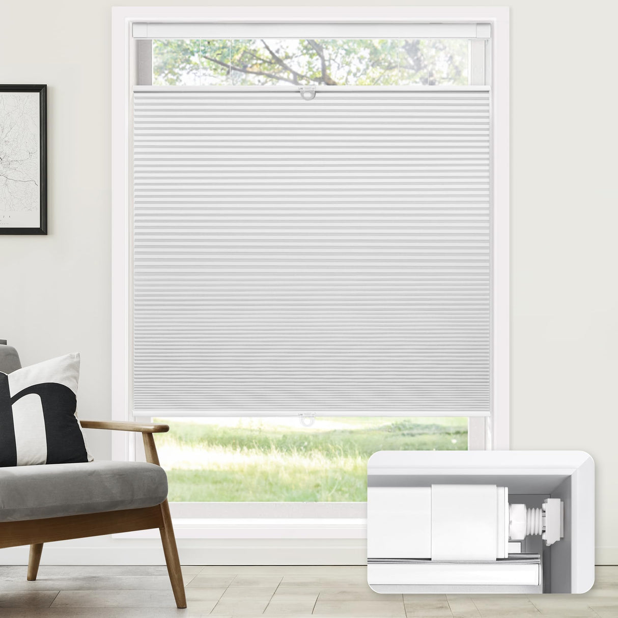 LazBlinds No Tools No Drill Cordless Cellular Shades, Top Down Bottom Up (TDBU) Honeycomb Shades for Home, Blackout Light Blocking Thermal Insulation Blinds for Windows, 34" W x 64" H, White LazBlinds