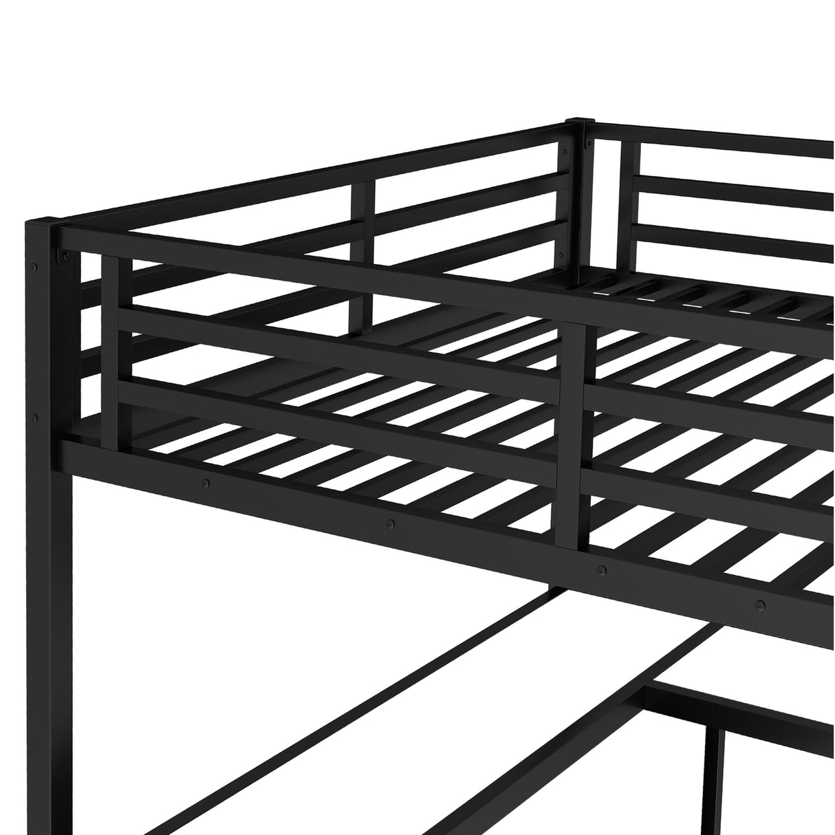 Bellemave Queen Size loft Bed with L Desk, Wardrobe, Metal Queen Loft Bed Frame for Adults, Kids, Teens, Black Bellemave