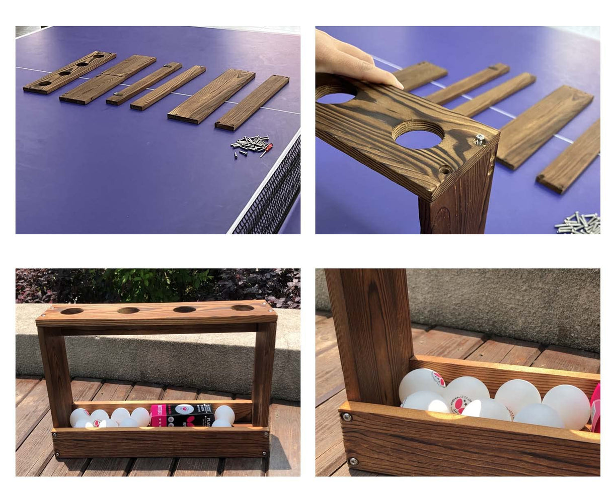 Ping Pong Paddle Holder Rack Rustic with Pre-Buried Sleeves Bolt Crack-Preventing Design Wood Table Tennis Ball Wall Mounted Storage Shelf (Rustic Wood) ozlvii