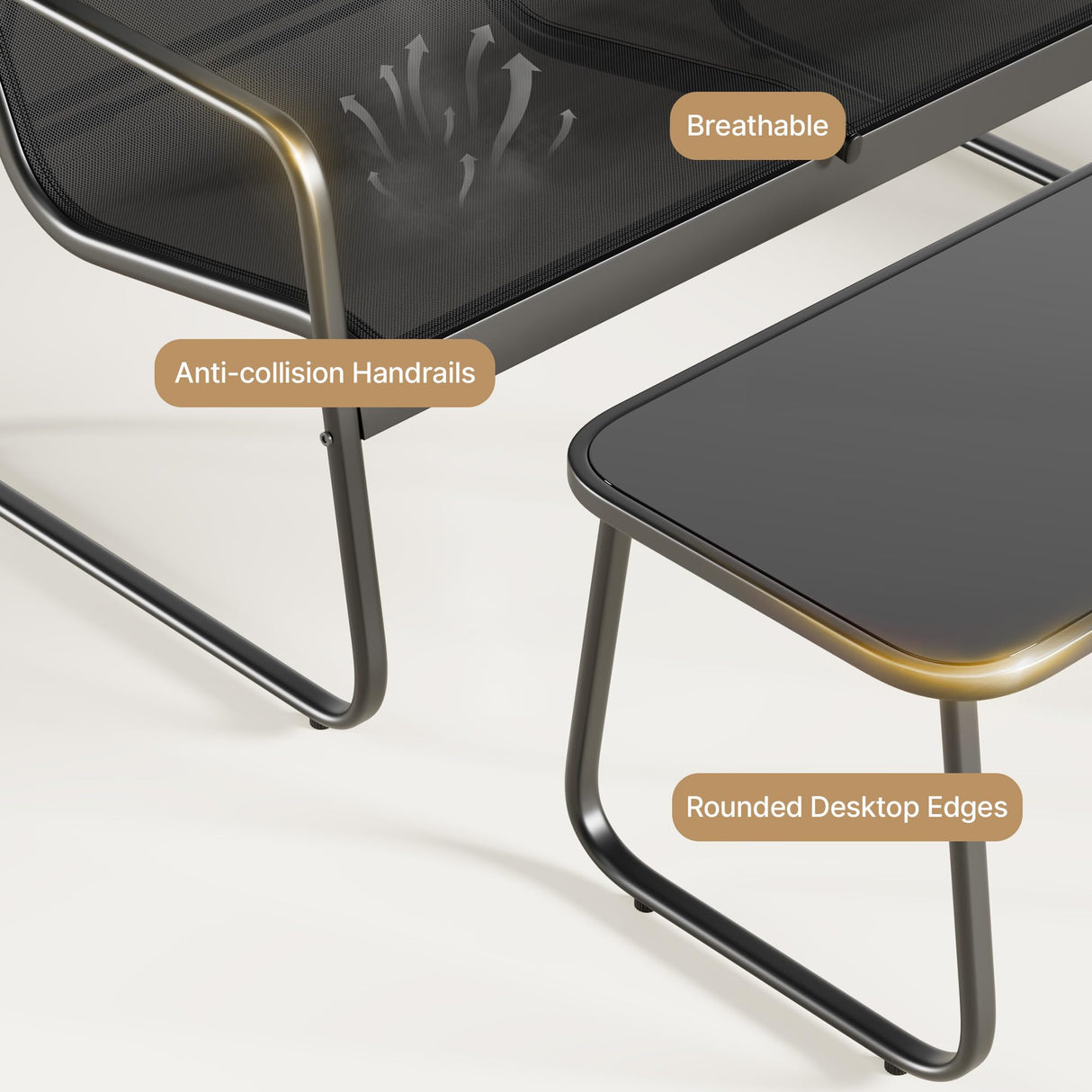 Gizoon 4 Piece Patio Furniture Set, Outdoor Patio Furniture with Loveseat and 2 Single Chairs, Bistro Table and Chairs Set for Backyard, Balcony, Lawn,Black Gizoon