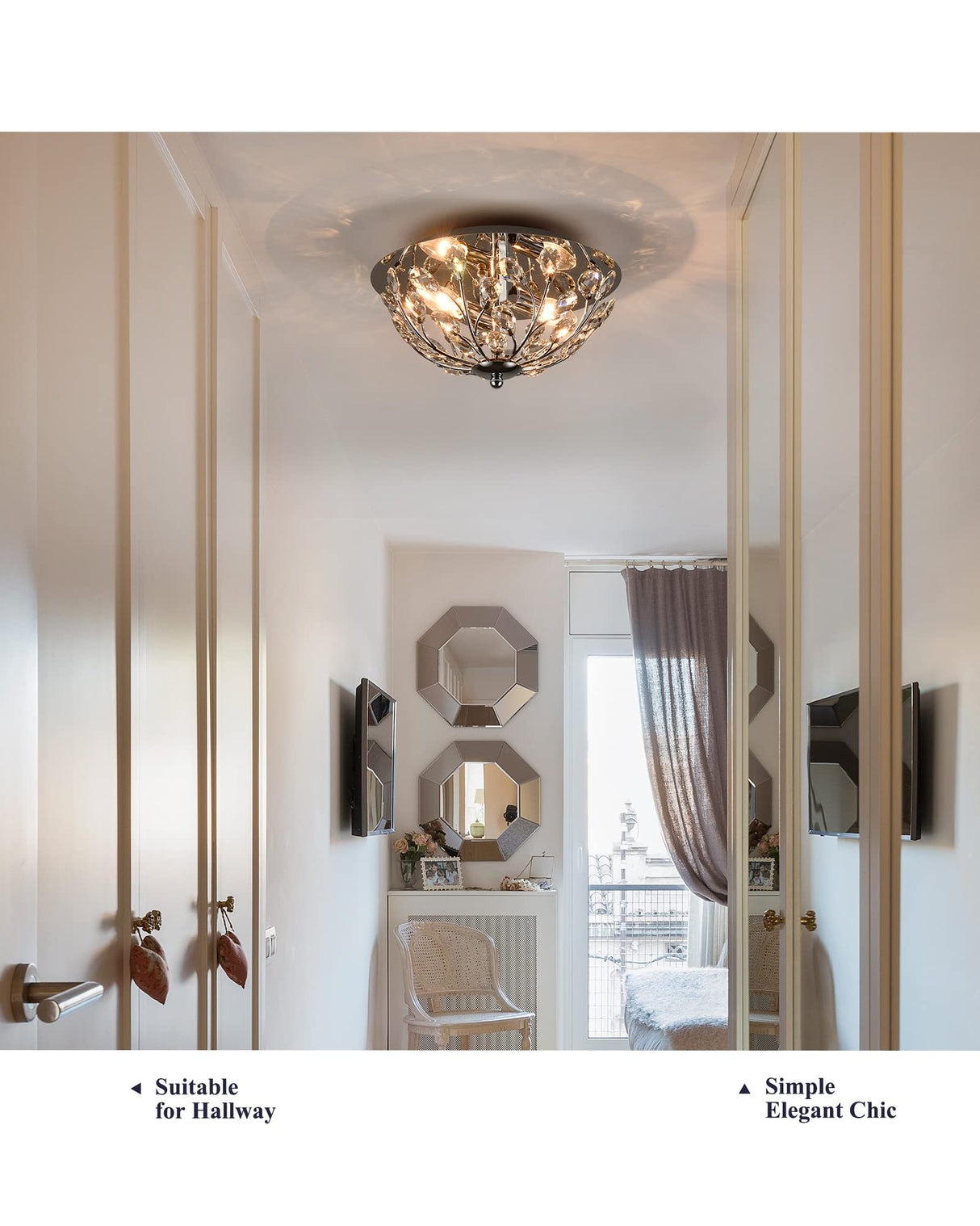 12 Inch Crystal Ceiling Light, Silver Chrome Flush Mount Ceiling Lights, 2-Light Modern Lighting Fixture Ceiling Mount for Living Room, Dining Room, Bedroom, Kitchen, Hallway, Entryway,XDD012-2-CH-1 KLKLCH