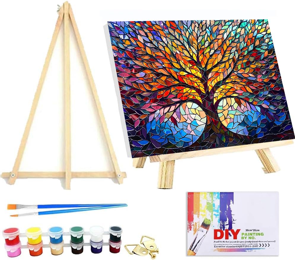 VIGEGU Tree of Life Paint by Numbers Kit for Adults with Framed - Paint by Number with Wooden Easel DIY Nice Box Acrylic Oil Painting,for Wall Decor 8x12inch VIGEGU
