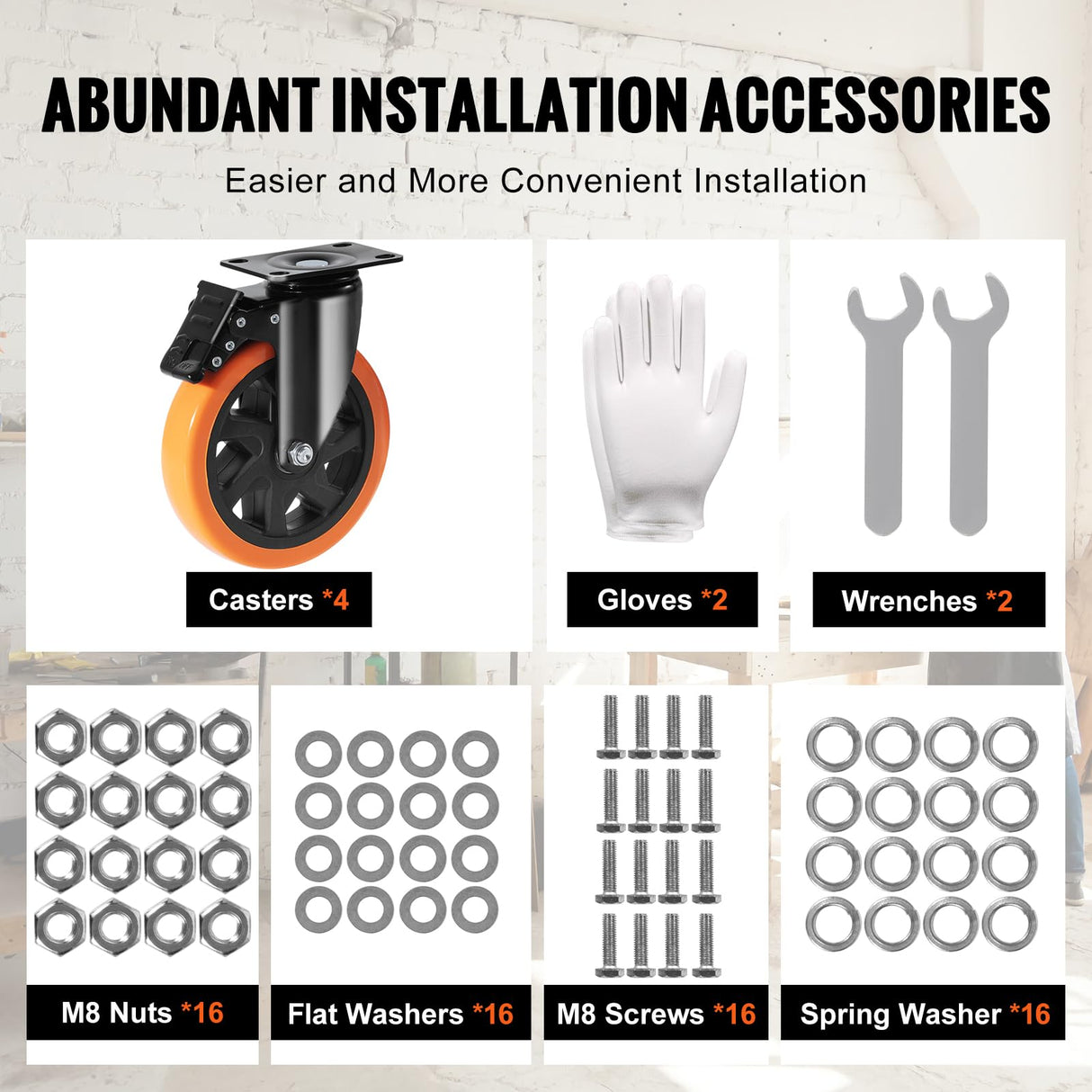 VEVOR Caster Wheels, 6-inch Swivel Plate Casters, Set of 4, with Security A/B Locking No Noise PVC Wheels, Heavy Duty 2800 lbs Load Capacity, Non-Marking Wheels for Cart Furniture Workbench VEVOR