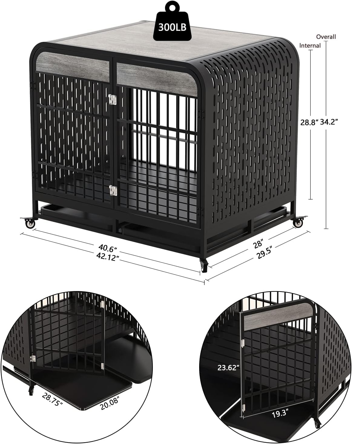 Snimoy Heavy Duty Dog Crate 42'', Furniture Style Large Dog Kennel, Wooden Dog Crate Table, Indoor Dog House Rustic Brown Snimoy