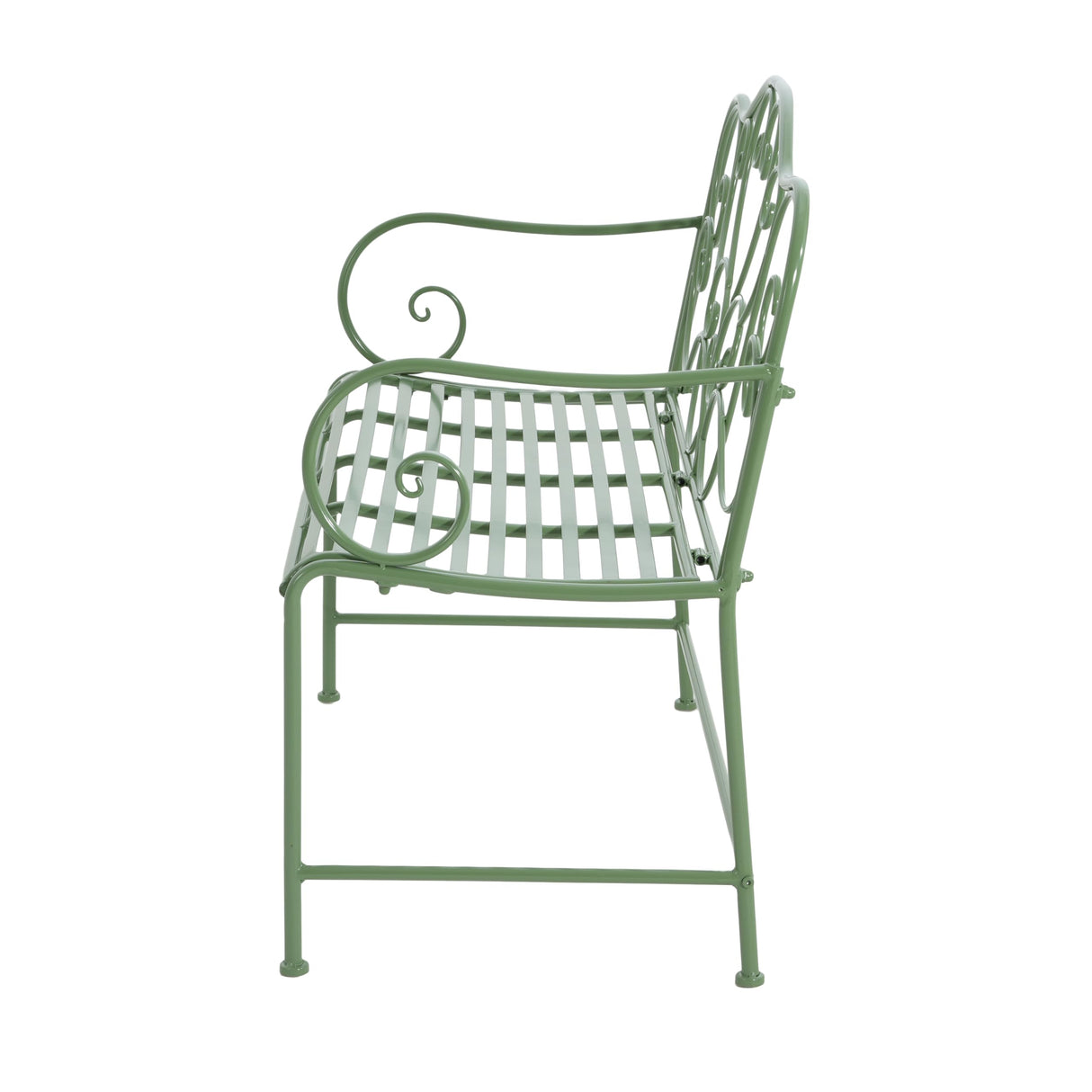 Outdoor Garden Bench, Sturdy Iron 2-Seater with Decorative Backrest, Weather-Resistant Metal Loveseat for Patio, Porch, Lawn, Romantic Green Finish, Ventilated Seat, Easy Maintenance, Matte Green GDFStudio