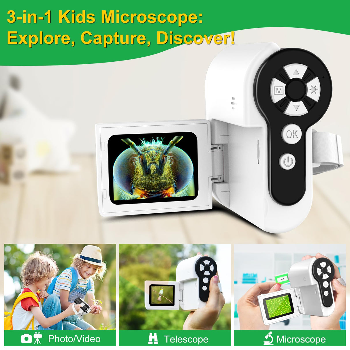 Laradola Microscope for Kids: Mini Pocket Digital Microscope 1000X Zoom Science Kits Learning & Educational STEM Toys for Age 3 4 5 6 7 8 10-12 Boys Girls Christmas Birthday Gifts Laradola