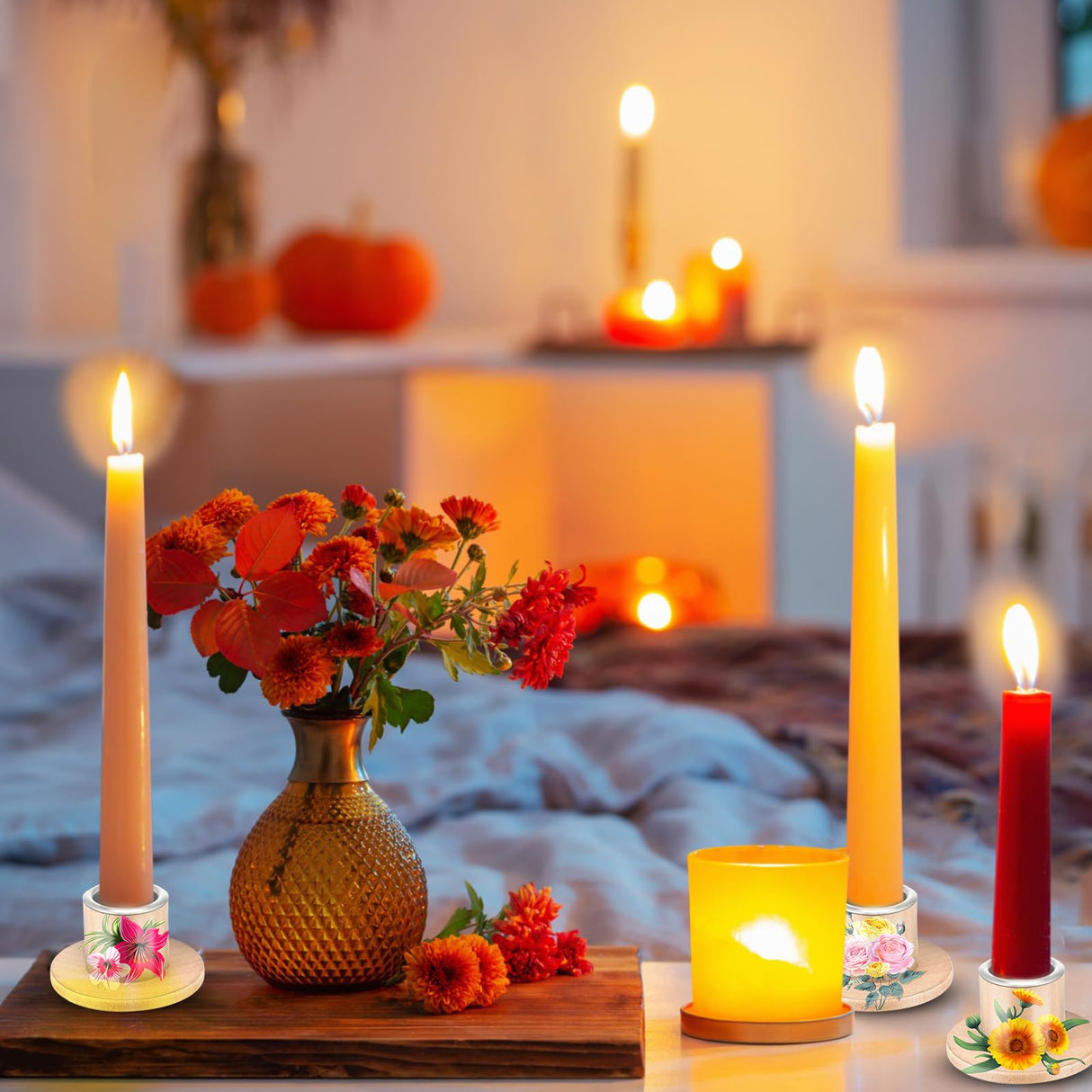 Havawish 24 Pcs Unfinished Blank Wooden Candlestick Holders Bulk Taper Candle Holders with Metal Candle Cups DIY Painting Decor for Wedding, Party Table Dining Decor Havawish