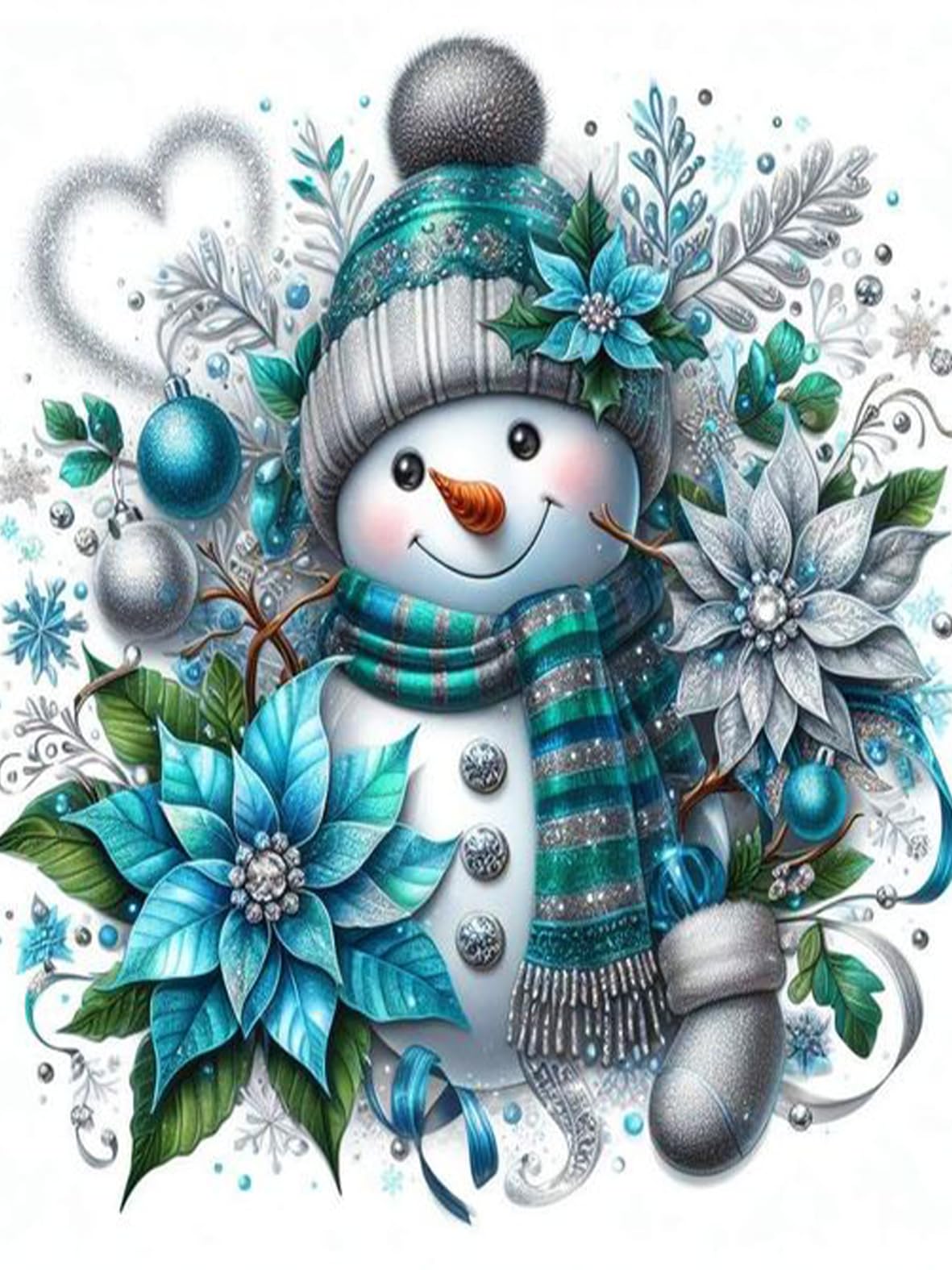 Christmas Diamond Art Kits for Adults, Flowers Snowman with Hat Scarf DIY 5D Round Full Drill Gem Art Kits for Beginner, Winter Diamond Painting Kit for Home Wall Decor 12x16 Inch eniref
