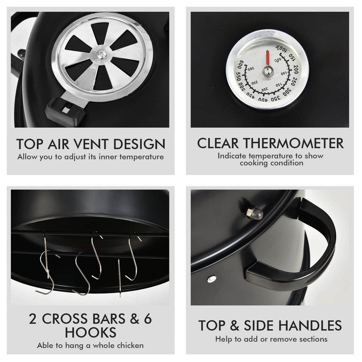 Giantex 3-in-1 Outdoor Smoker Grill, Portable Charcoal BBQ Grill with Smoker Combo, Built-in Thermometer and Air Vent, 6 Hooks, 2 Layers Vertical Steel Charcoal Smoker for Outdoor Cooking Camping Giantex