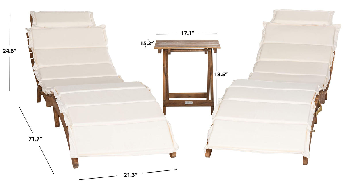 SAFAVIEH Outdoor Collection Pacifica Natural Brown Solid Wood/Beige Cushion 3-Piece Chaise Lounge Set with Table (PAT7020B) Safavieh
